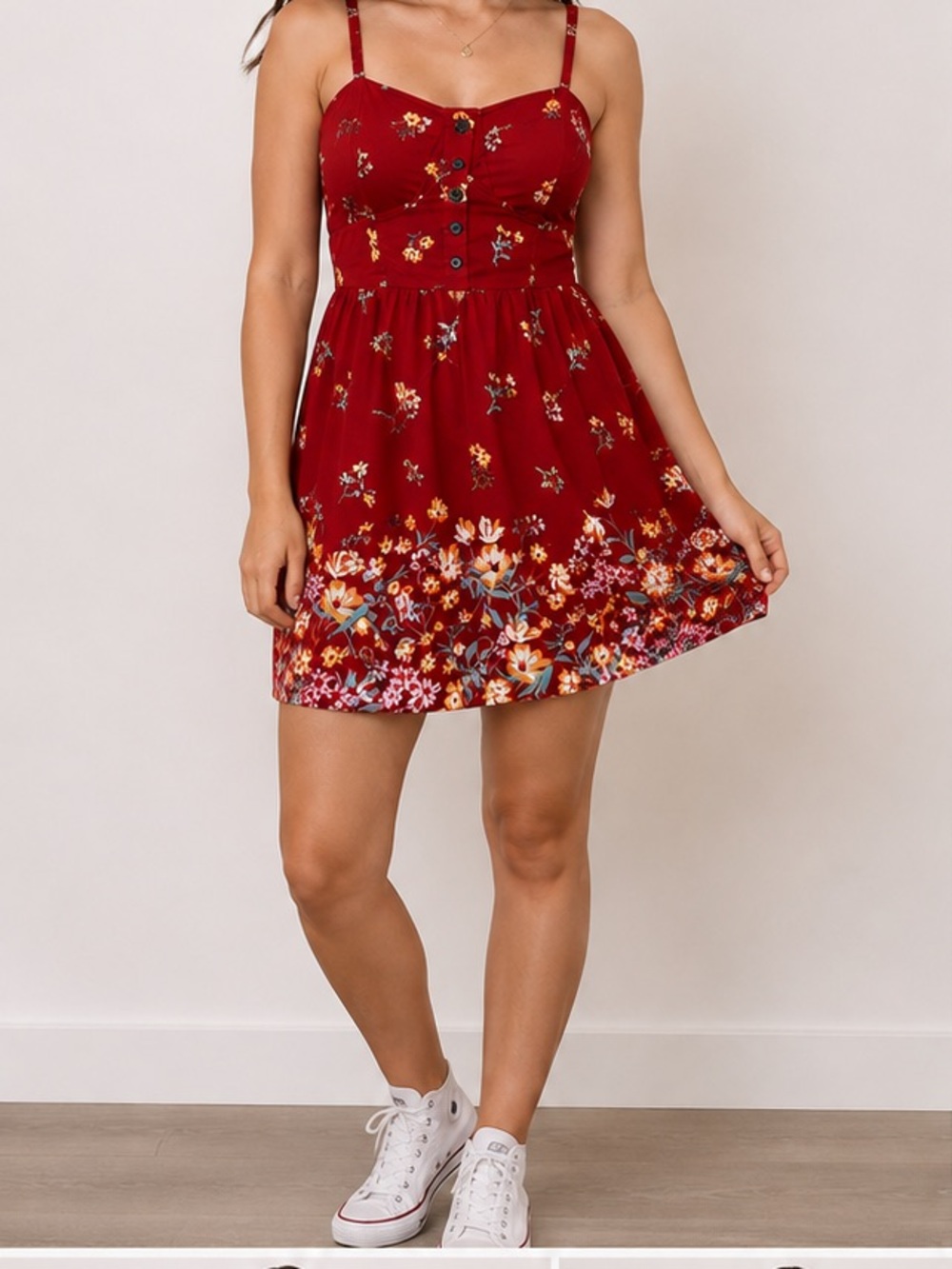 No Boundaries Red Floral Mini Dress Juniors Size XXL